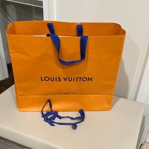 Louis Vuitton Bold Orange Tote shopping bag with Blue Accents ribbon